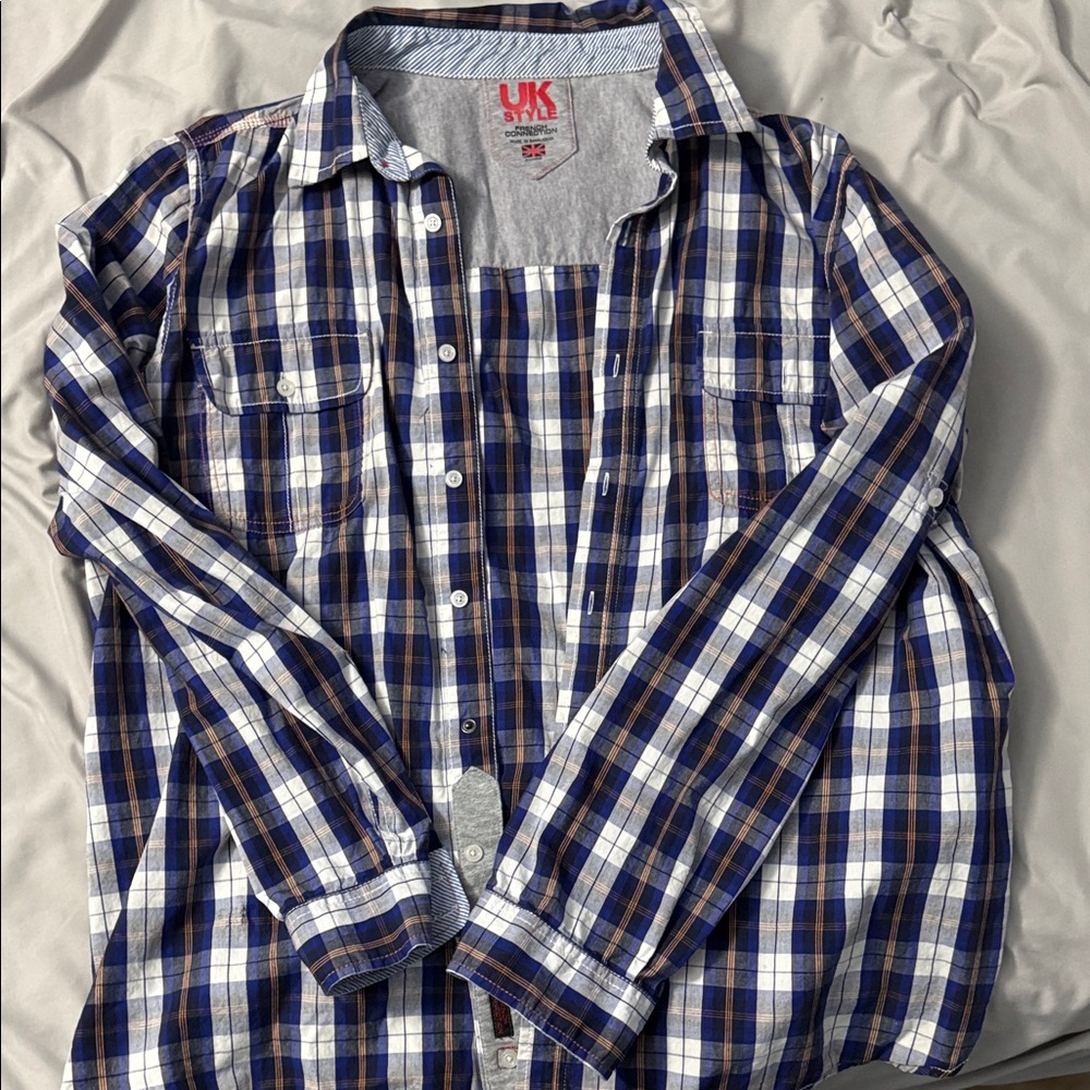 French Connection Blue and Brown Checkered Shirt